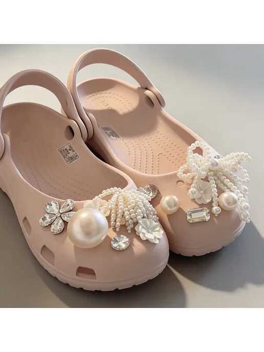 Нет бренда Набор из 14 модных украшений для обуви Crocs, сандалий и кро, бежевый, фото 2