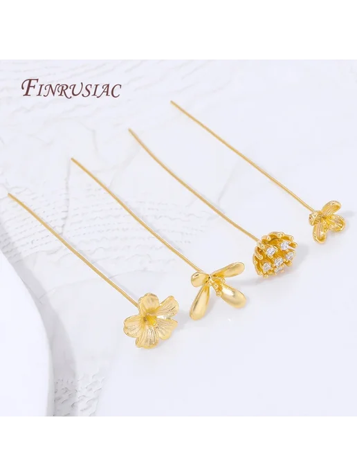 FINRUSIAC Золотые шпильки-цветочки 6 шт, 18K Gold Plated, 6 шт, фото 6