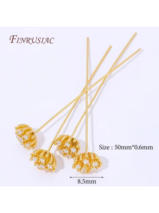 FINRUSIAC Золотые шпильки-цветочки 18K Gold Plated, золотой