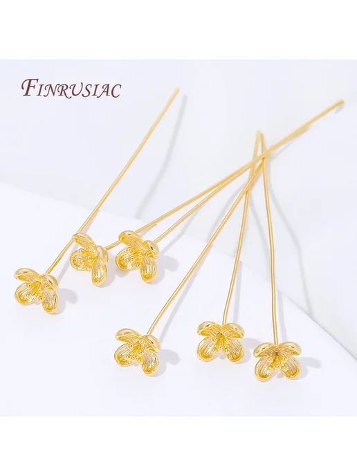 FINRUSIAC Золотые шпильки-цветочки 18K Gold Plated, золотой, фото 2