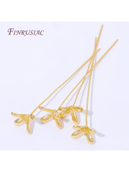 FINRUSIAC Золотые шпильки-цветочки 18K Gold Plated, золотой, фото 4