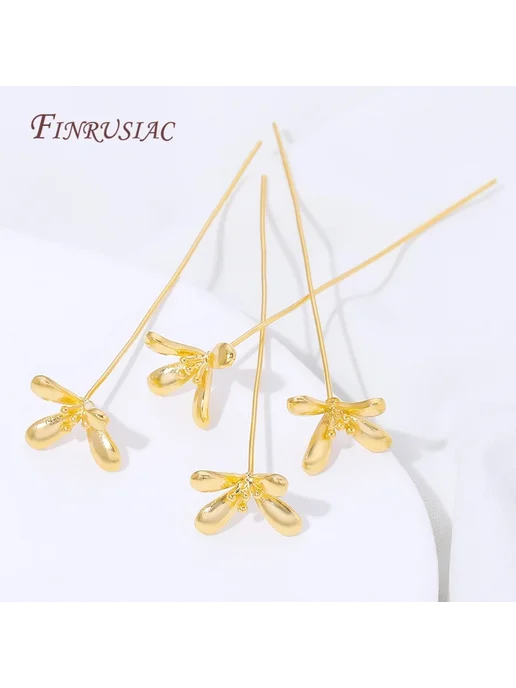 FINRUSIAC Золотые шпильки-цветочки 18K Gold Plated, золотой, фото 5