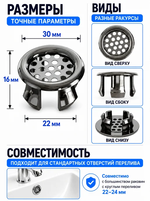 Нет бренда Обрамление перелива для раковины, 22-24мм, 22-24мм, фото 2