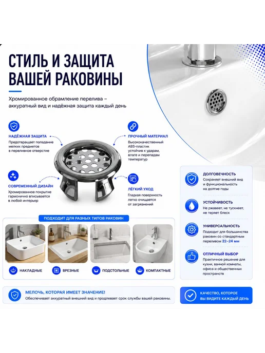 Нет бренда Обрамление перелива для раковины, 22-24мм, 22-24мм, фото 4