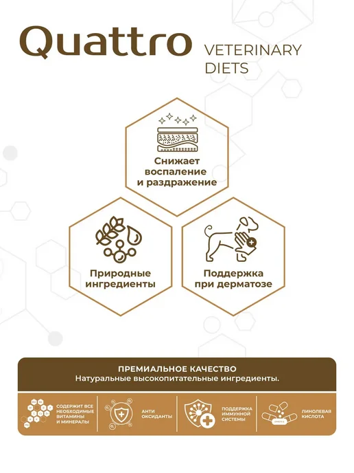 Сухой корм QUATTRO VETERINARY DIETS Dermatosis для собак, крупные, средние, 12 кг, фото 2