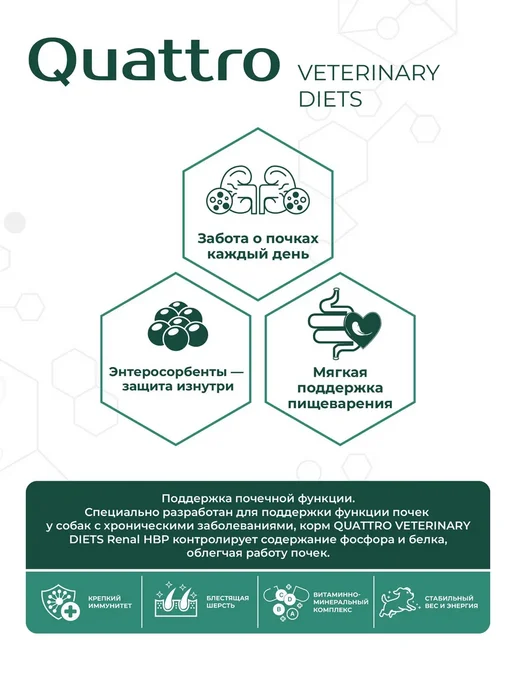 Сухой корм QUATTRO VETERINARY DIETS Renal Hbp для собак, мелкие, 0,8 кг, фото 2