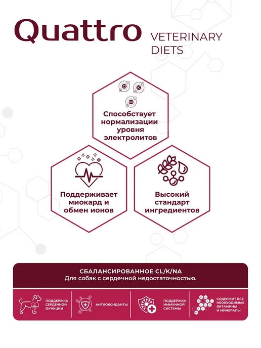 Сухой корм QUATTRO VETERINARY DIETS Cardiac Formula для собак, крупные, средние, 12 кг, фото 2