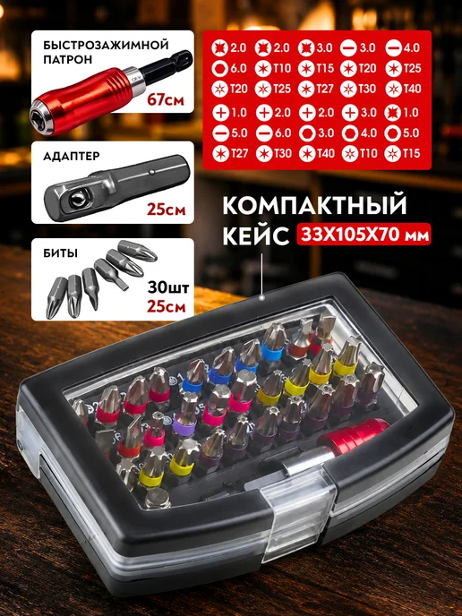 Набор бит для шуруповерта 32 предмета, вариант, фото 2