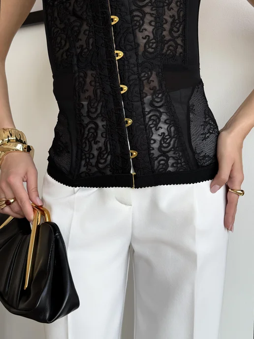MLClothers Корсет кружевной топ вечерний утягивающий, черный, фото 4