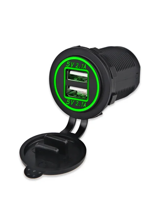 herorider Автомобильная USB-розетка 2xUSB, 4.2A Green, зеленый