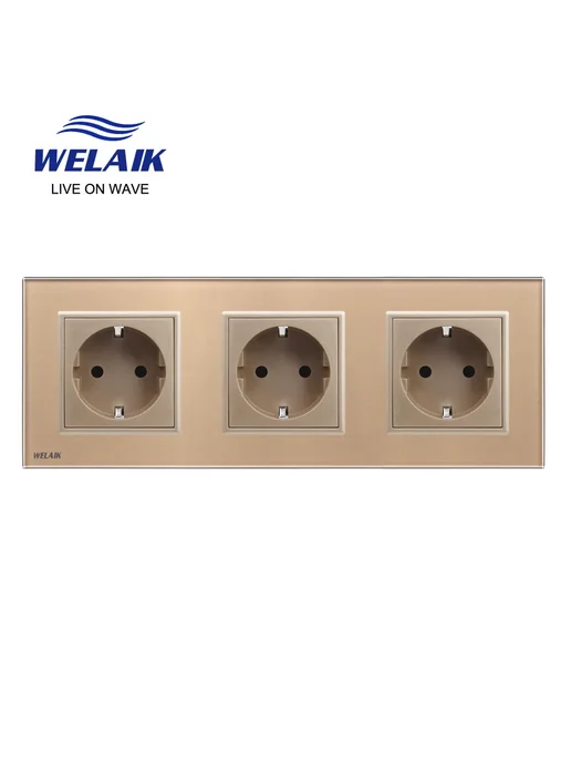 WELAIK Розетка Gold 3 Socket 220В, золотой