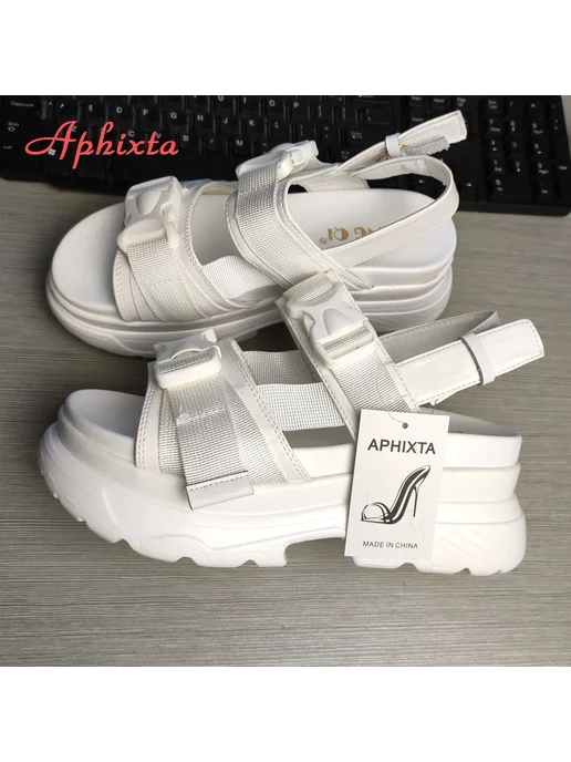 Aphixta Сандалии женские на платформе, пляжные босоножки на, черный, фото 3
