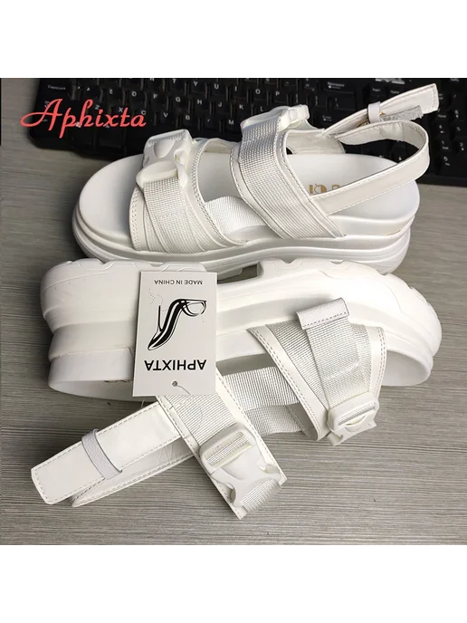 Aphixta Сандалии женские на платформе, пляжные босоножки на, черный, фото 4