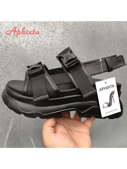 Aphixta Сандалии женские на платформе, пляжные босоножки на, черный, фото 5