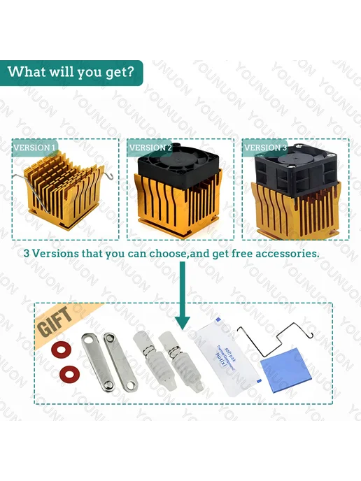 YOUNUON Алюминиевый радиатор без вентилятора, Gold Heatsink, золотой, фото 3