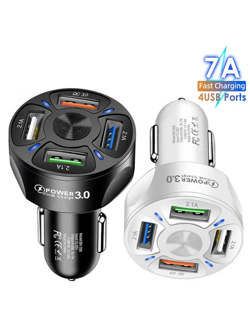 wenkefu Автомобильное зарядное Power 3.0, 4 порта USB, черный, черный, фото 2