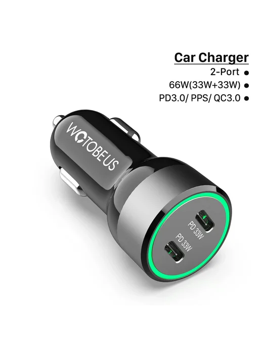 WOTOBE Автомобильное зарядное WOTOBEUS 2 порта, 66W, PD3.0 PPS QC3, 66 Вт