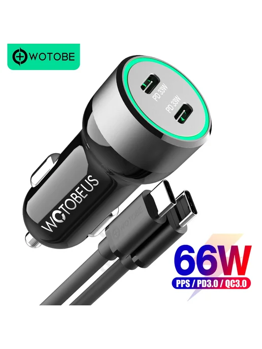 WOTOBE Автомобильное зарядное WOTOBEUS 2 порта, 66W, PD3.0 PPS QC3, 66 Вт, фото 2