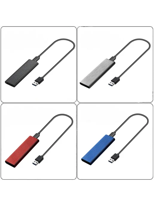 Нет бренда Корпус для M.2 NVMe SATA USB 3.1 SSD Case Silver, синий, фото 4