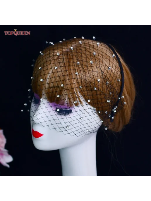 TOPQUEEN Вуаль свадебная сетчатая Black-Rhinestones, вариант