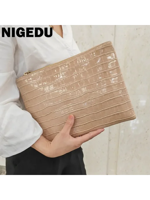 NIGEDU Золотой клатч из искусственной кожи под крокодила, красный, фото 2
