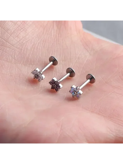 ZOORBODY JEWELRY Титановый пирсинг ZOORBODY цветок 16G, Silver-AB CZ, 16 г, фото 4