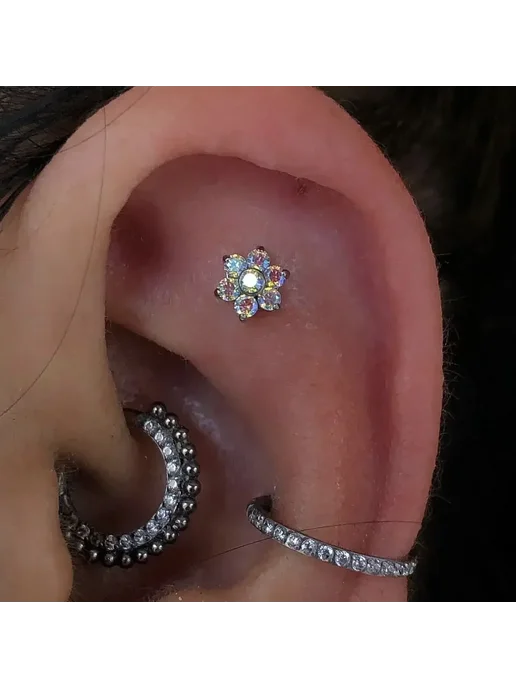 ZOORBODY JEWELRY Титановый пирсинг ZOORBODY цветок 16G, Silver-AB CZ, 16 г, фото 7