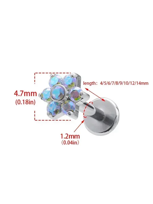 ZOORBODY JEWELRY Титановый пирсинг ZOORBODY цветок 16G, Silver-AB CZ, титан, фото 3