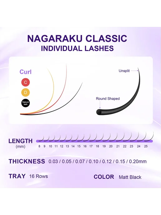 Nagaraku Ресницы для наращивания D изгиб, 9 мм, 0.07 мм, 10, вариант, фото 4