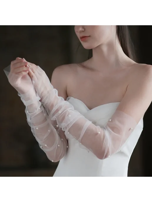 Белые свадебные перчатки SLBRIDAL, 0002 White Long, белый, фото 2