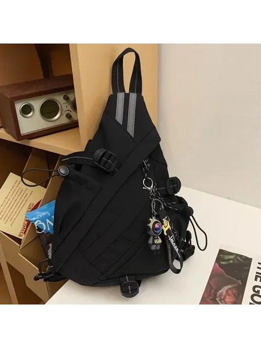 Нет бренда Черный рюкзак Techwear на одно плечо, черный