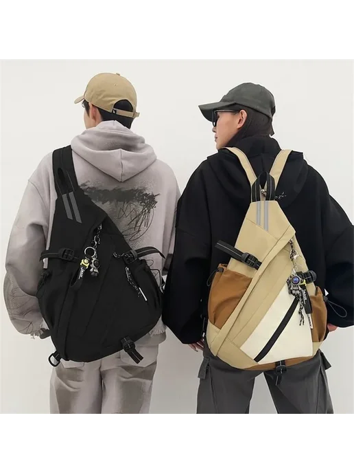 Нет бренда Черный рюкзак Techwear на одно плечо, черный, фото 2