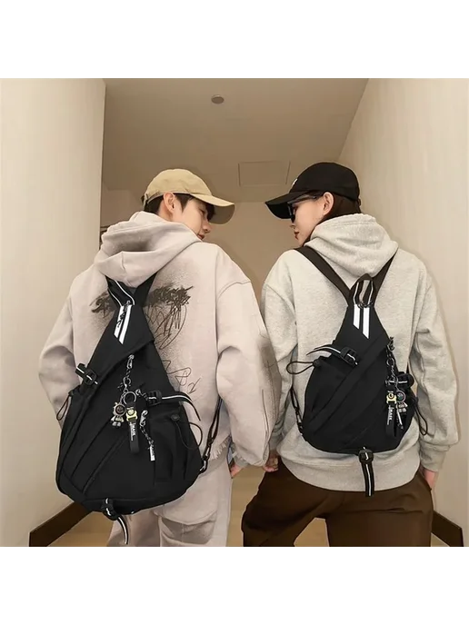 Нет бренда Черный рюкзак Techwear на одно плечо, черный, фото 3