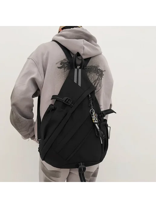 Нет бренда Черный рюкзак Techwear на одно плечо, черный, фото 5
