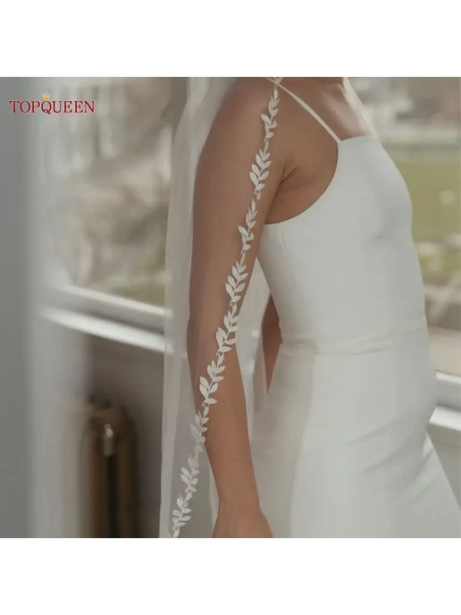 TOPQUEEN Фата свадебная V129 с кружевными краями, Вуаль свад, белый, фото 2
