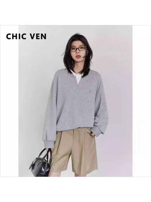 CHIC VEN женские толстовки из хлопка, серый, фото 2
