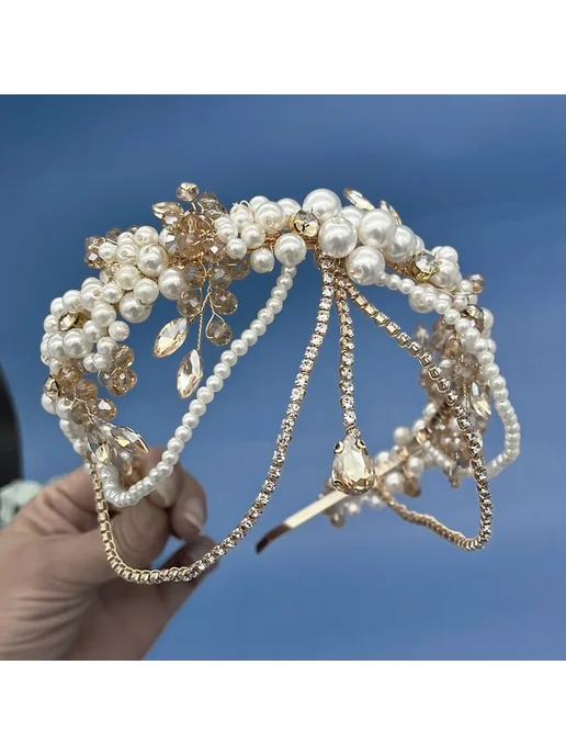 SNOW BEAUTY Свадебная повязка на голову с жемчугом и кристаллами, Red DZ, красный