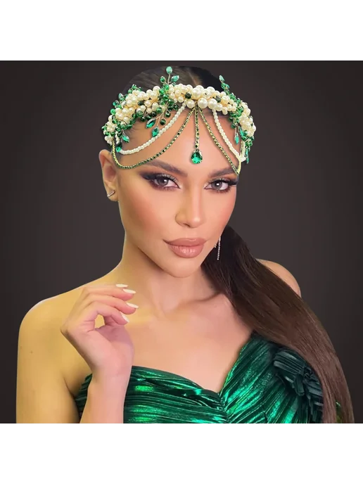 SNOW BEAUTY Свадебная повязка на голову с жемчугом и кристаллами, Red DZ, красный, фото 2
