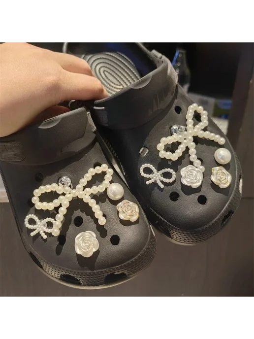 Нет бренда Жемчужный бант, набор подвесок для обуви, серебряный, белый, белый, фото 3