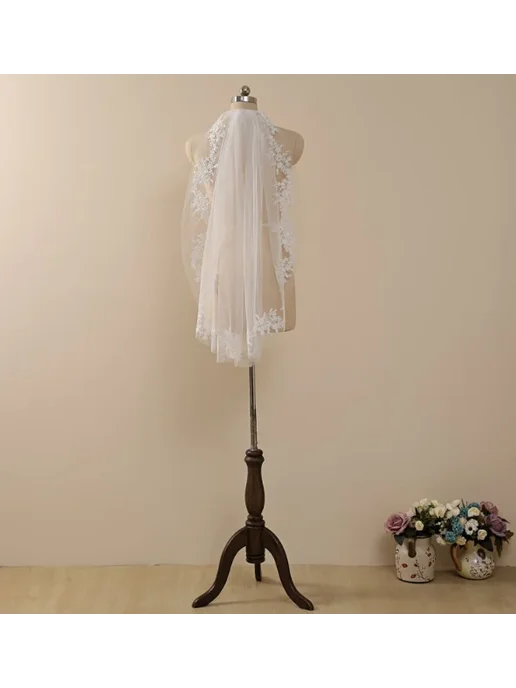 Нет бренда Фата кружевная слоновой кости, 90 см, White, белый, фото 4