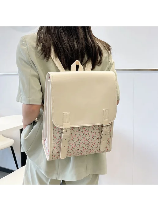 OLOEY Белый рюкзак с клапаном и цветочным принтом, style 2, белый, фото 3