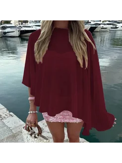 Maemukilabe Бордовое пончо женское XL, шифон, полиэстер