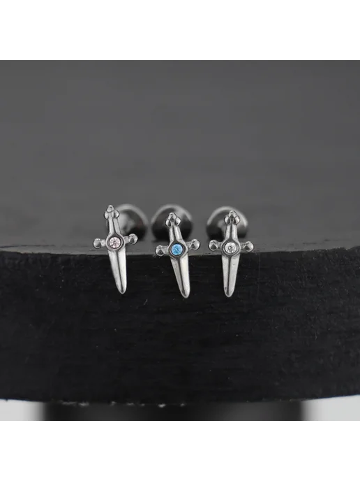 Нет бренда Титановый пирсинг для губ с цирконом, blue, 1.0x8mm, 1 шт, фото 3