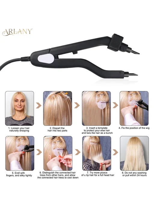 ARLANY Hot Fusion Iron K Tip для наращивания волос black Kit, черный, фото 5