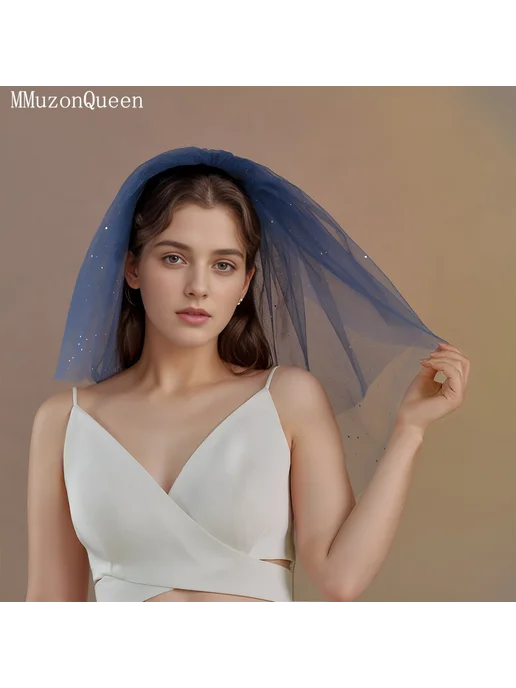 TOPQUEEN Краткая свадебная фата с блестками blue, синий, фото 2