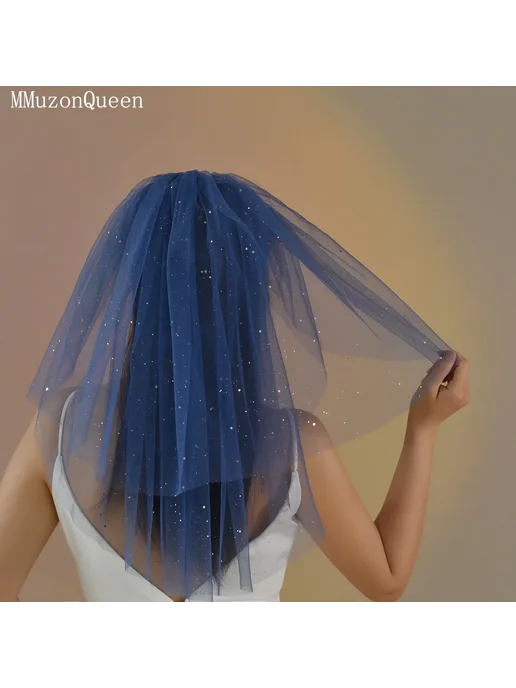 TOPQUEEN Краткая свадебная фата с блестками blue, синий, фото 3
