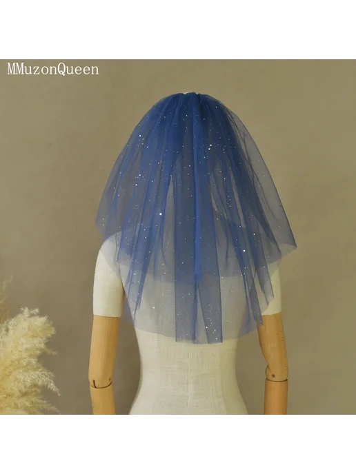 TOPQUEEN Краткая свадебная фата с блестками blue, синий, фото 4
