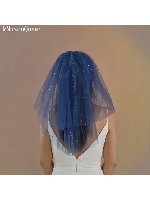TOPQUEEN Краткая свадебная фата с блестками blue, синий, фото 5