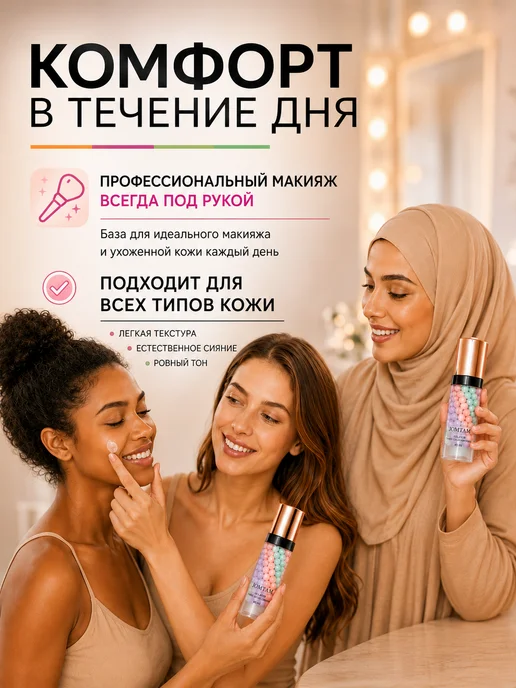 Праймер для лица база под макияж трехцветная основа 2 шт, 2 шт, фото 5