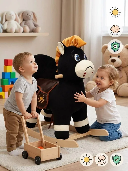 Модельные игрушки Детская лошадка качалка "КАРЕТА ГРУСТНАЯ ЛОШАДКА", черный, фото 3